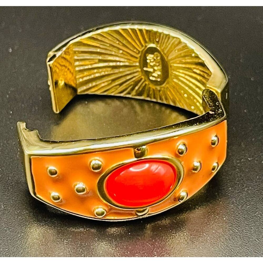 Joan Rivers Coral Enamel Orange Cabochon Gold Torsade Necklace Enhancer Clip VTG